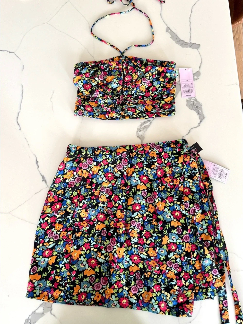 NWT Wild Fable Floral Halter Crop Top & Wrap Mini Skirt Set XS